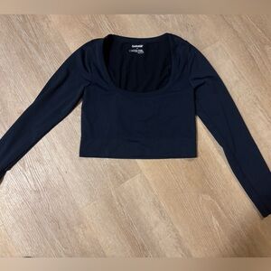 Garage Dark Blue Long Sleeve Crop Top